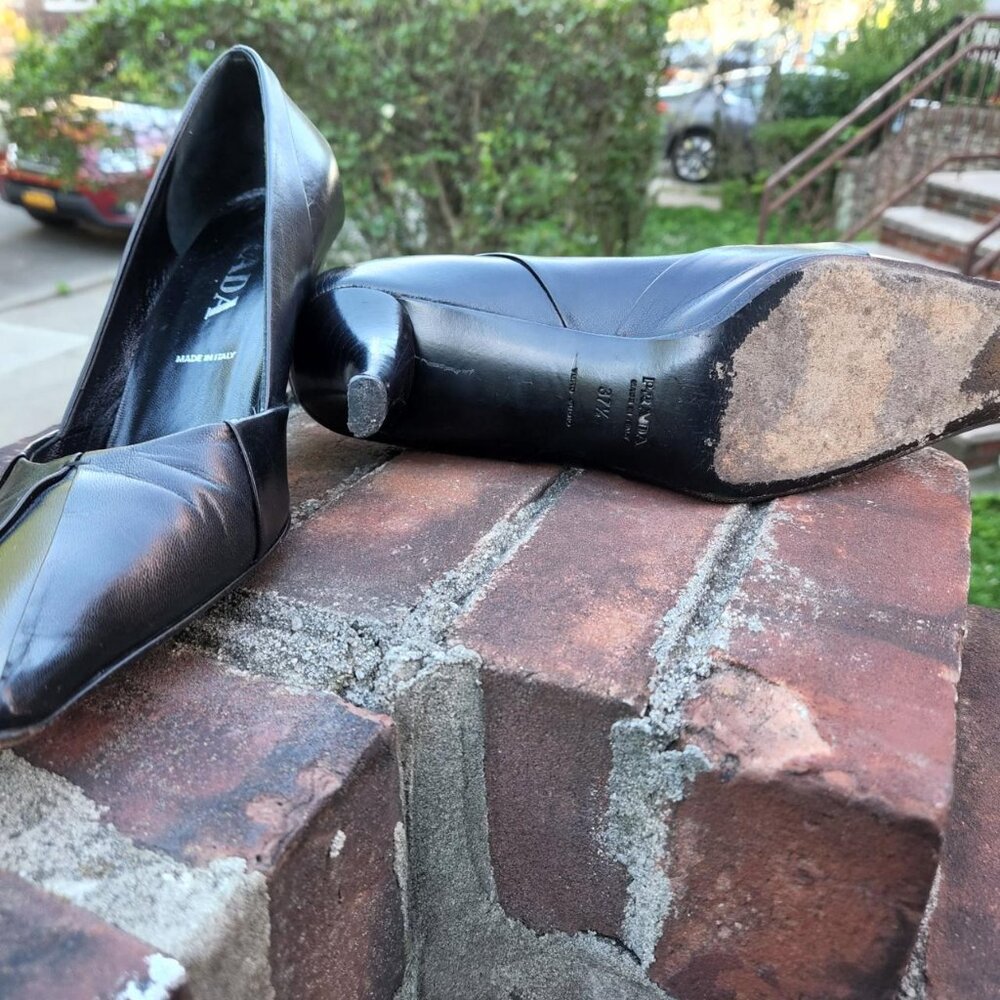 Prada Square-Toe Black Leather Heels - Picture 2 of 4
